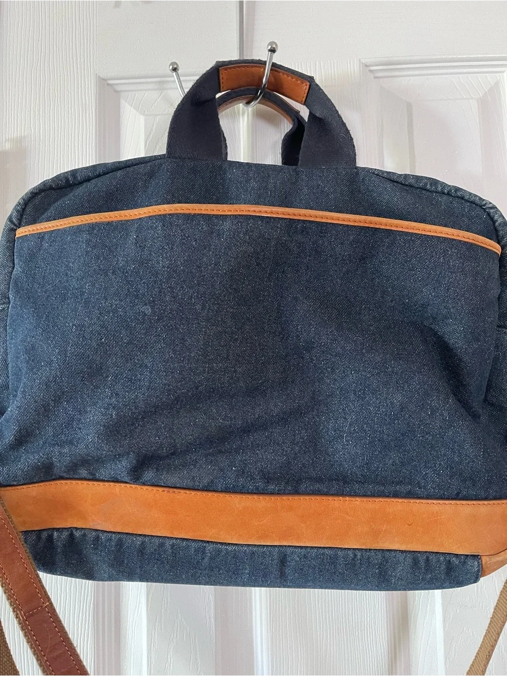 UGG Denim/Leather Canvas Messenger Bag with Brown Leather Trim *RARE*